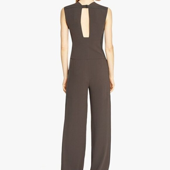 Halston Grey/green jumpsuit, nice V neckline - Picture 3 of 6